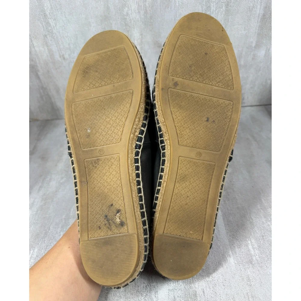 Tory Burch Ines Black Leather Perforated Logo Espadrille Flats Womens 11 50966